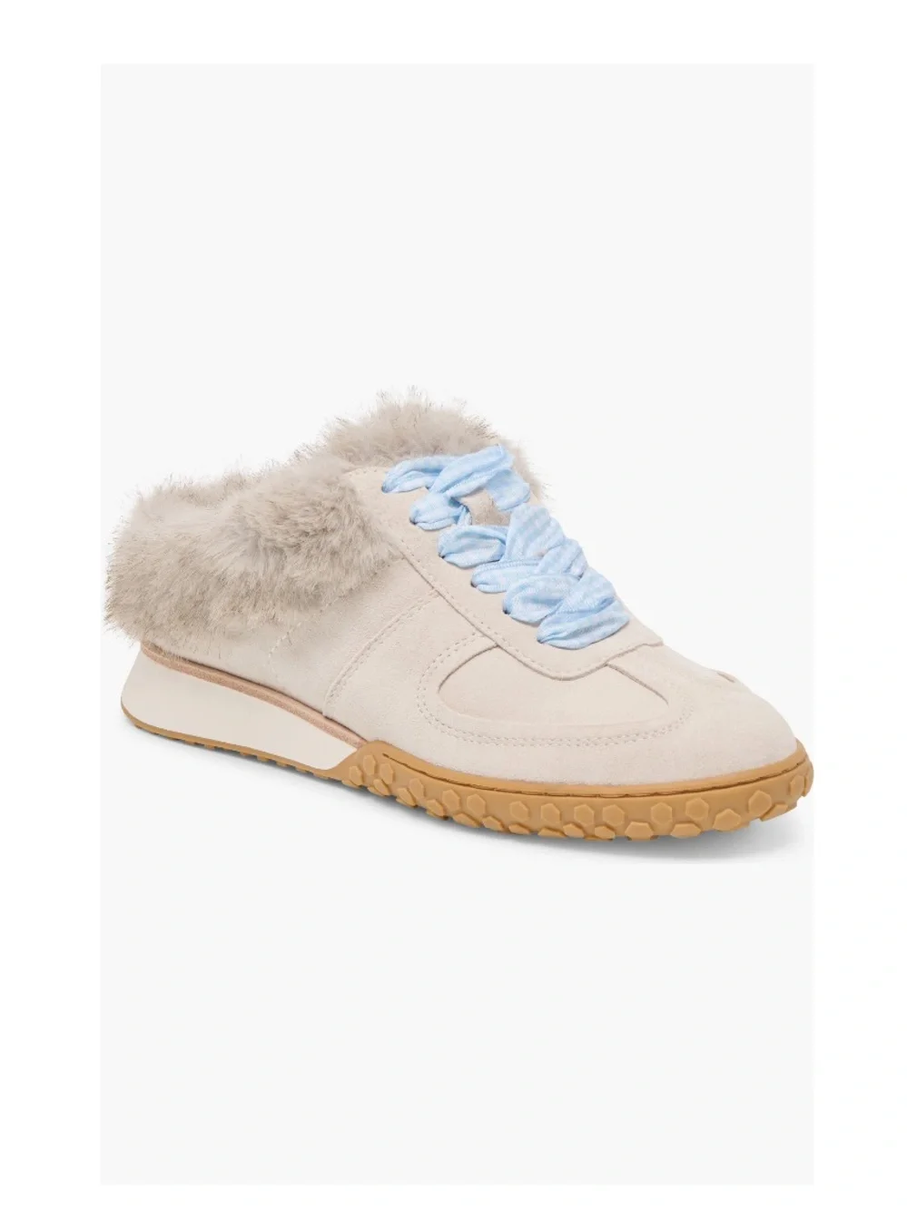 Dolce Vita Izzey Faux Fur Sneaker Mule Blue Accents & Taupe Suede Women’s 8.5